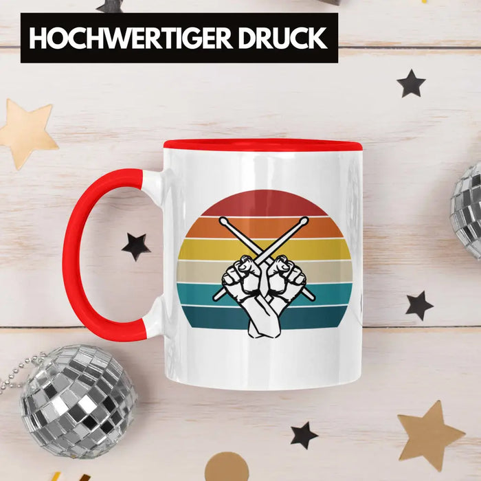 Retro Schlagzeug-Spieler Geschenk Tasse Grafik für Schlagzeuger Rot Trendation