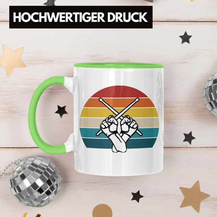 Retro Schlagzeug-Spieler Geschenk Tasse Grafik für Schlagzeuger Grün Trendation