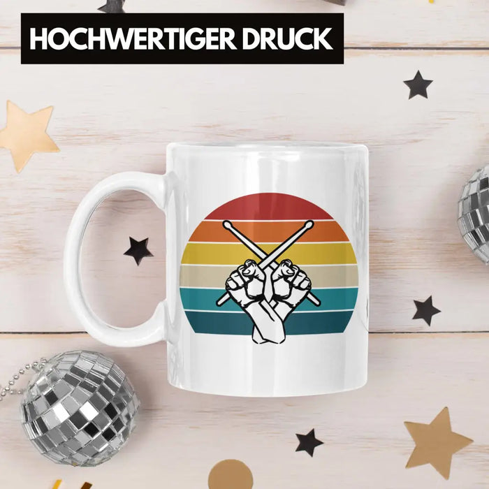 Retro Schlagzeug-Spieler Geschenk Tasse Grafik für Schlagzeuger Weiß Trendation