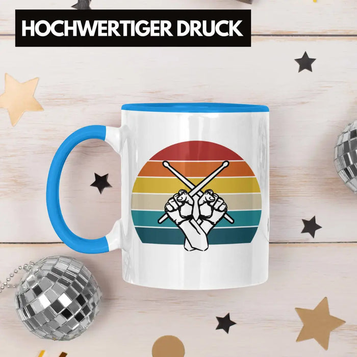 Retro Schlagzeug-Spieler Geschenk Tasse Grafik für Schlagzeuger Blau Trendation