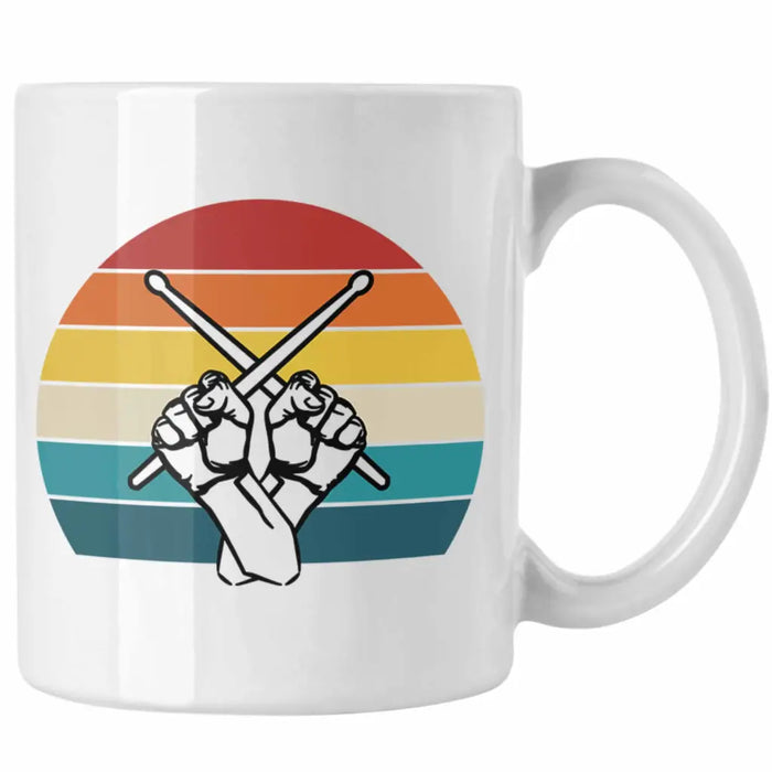 Retro Schlagzeug-Spieler Geschenk Tasse Grafik für Schlagzeuger Weiß Trendation