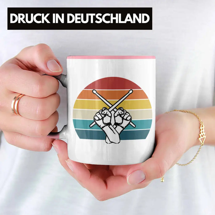 Retro Schlagzeug-Spieler Geschenk Tasse Grafik für Schlagzeuger Rosa Trendation