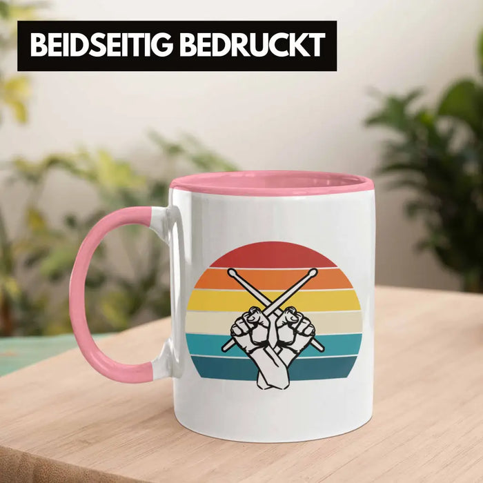 Retro Schlagzeug-Spieler Geschenk Tasse Grafik für Schlagzeuger Rosa Trendation