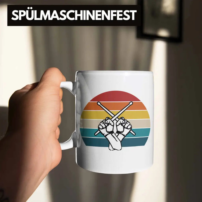 Retro Schlagzeug-Spieler Geschenk Tasse Grafik für Schlagzeuger Weiß Trendation