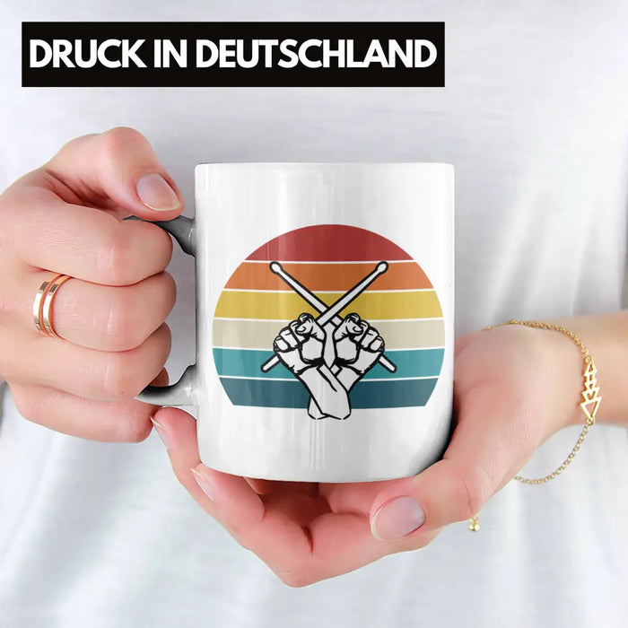 Retro Schlagzeug-Spieler Geschenk Tasse Grafik für Schlagzeuger Weiß Trendation
