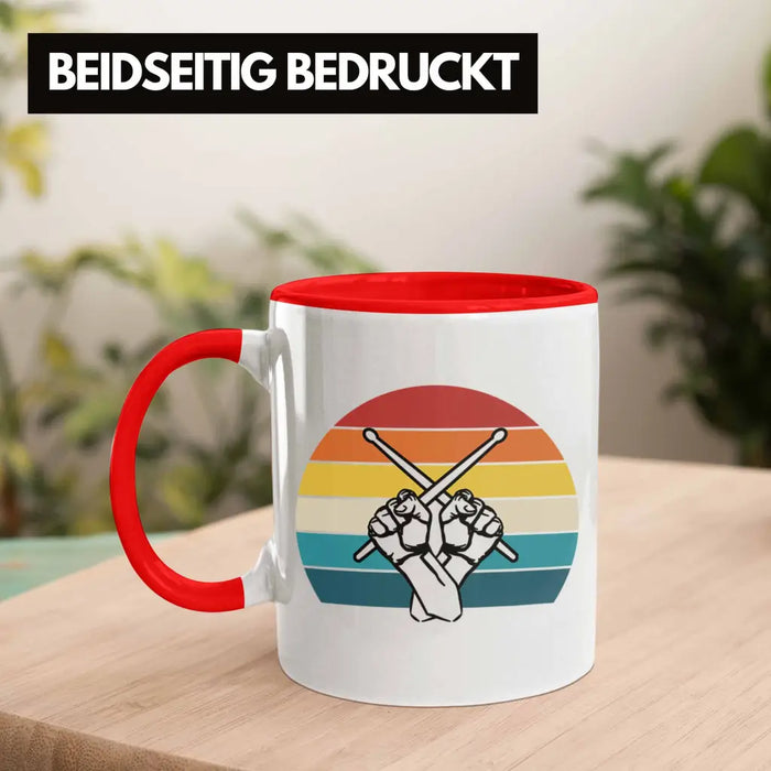 Retro Schlagzeug-Spieler Geschenk Tasse Grafik für Schlagzeuger Rot Trendation