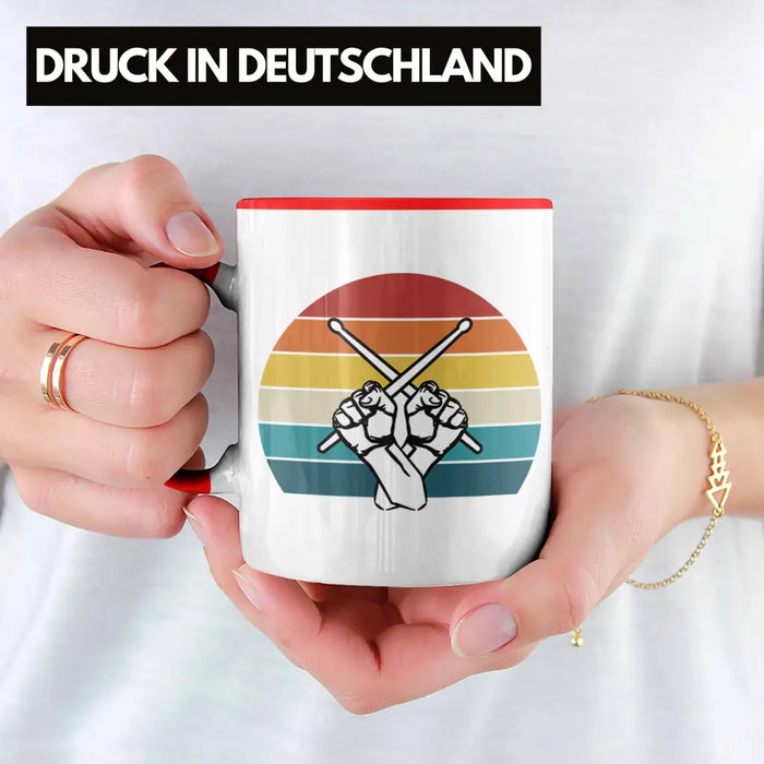 Retro Schlagzeug-Spieler Geschenk Tasse Grafik für Schlagzeuger Rot Trendation