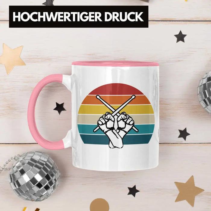 Retro Schlagzeug-Spieler Geschenk Tasse Grafik für Schlagzeuger Rosa Trendation