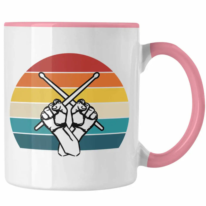 Retro Schlagzeug-Spieler Geschenk Tasse Grafik für Schlagzeuger Rosa Trendation