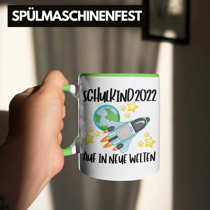 Schulkind 2022 Einschulung Mädchen Junge Geschenk Schultüte Tasse Schulstart 1 Schultag Schuleinführung Schulanfang Geschenkidee Lustig Grün Trendation