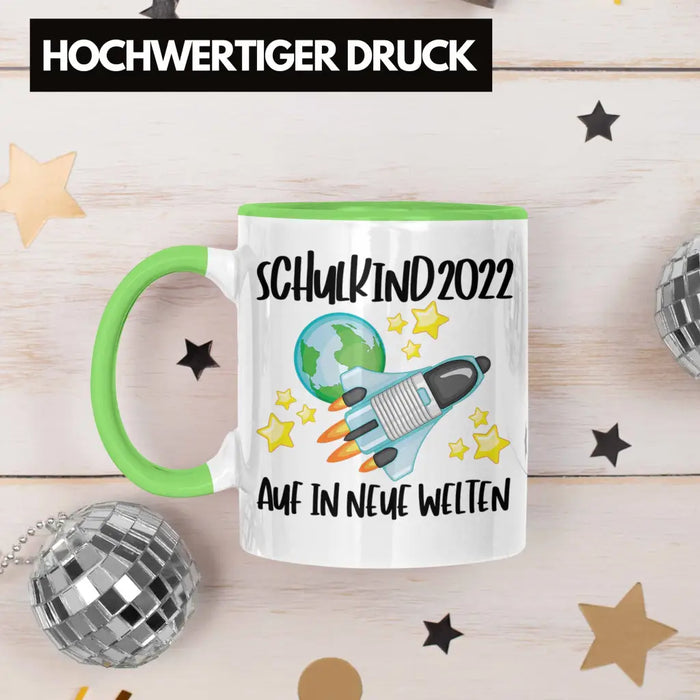 Schulkind 2022 Einschulung Mädchen Junge Geschenk Schultüte Tasse Schulstart 1 Schultag Schuleinführung Schulanfang Geschenkidee Lustig Grün Trendation
