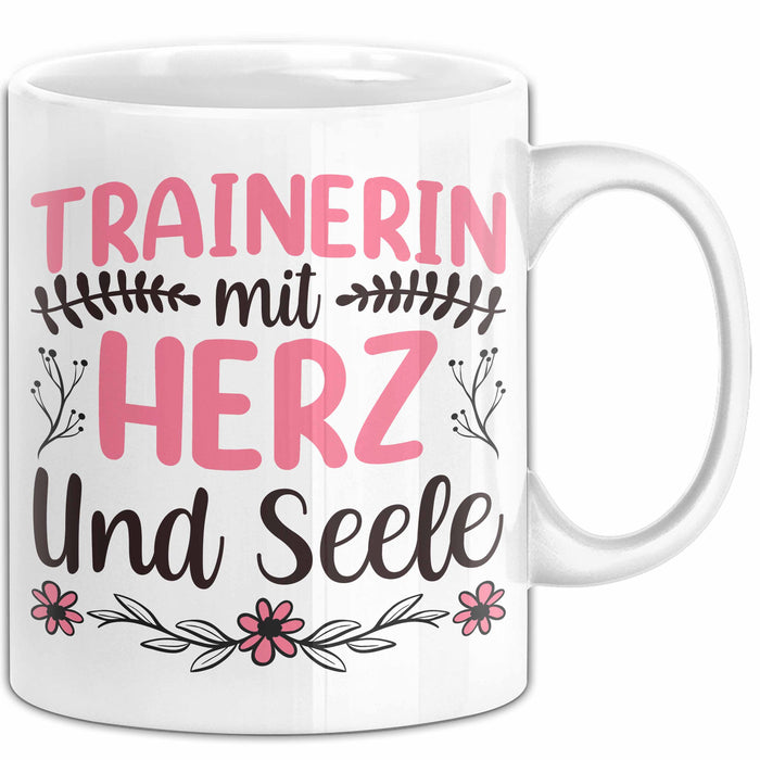 Trainerin Tasse Geschenk Für Beste Trainerin Mit Herz Und Selle Eishockey Fußball Basketball Kaffee-Becher Weiß Trendation