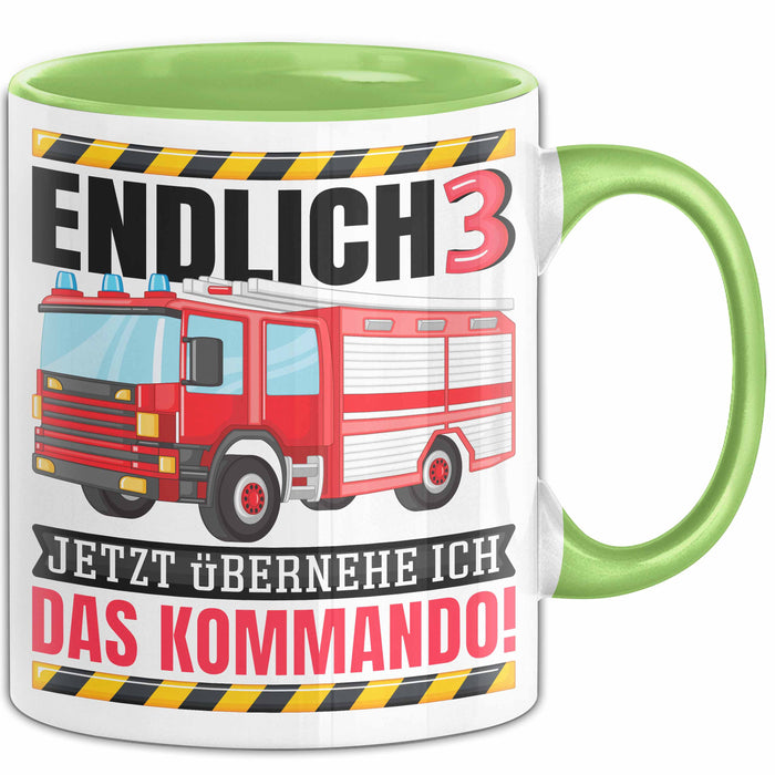 3. Geburtstag Geschenk Tasse Becher Feuerwehr Fan Jungs Jetzt Übernehme Ich Das Kommando Endlich 3 Grün Trendation