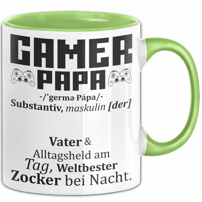 Gamer Papa Tasse Geschenk Vater Zocker Geschenkidee Vatertag Bester Papa Grün Trendation