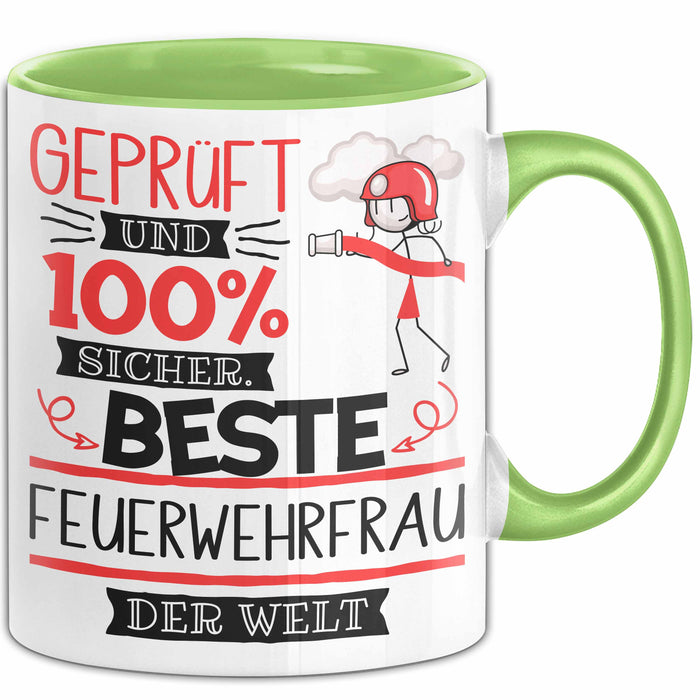 Beste Feuerwehrfrau Der Welt Tasse Geschenk für Eine Feuerwehrfrau Geprüft Und Sicher Geschenkidee Geburtstag Weihnachten Grün Trendation