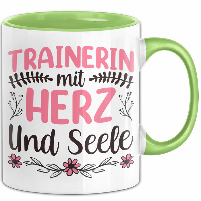 Trainerin Tasse Geschenk Für Beste Trainerin Mit Herz Und Selle Eishockey Fußball Basketball Kaffee-Becher Grün Trendation