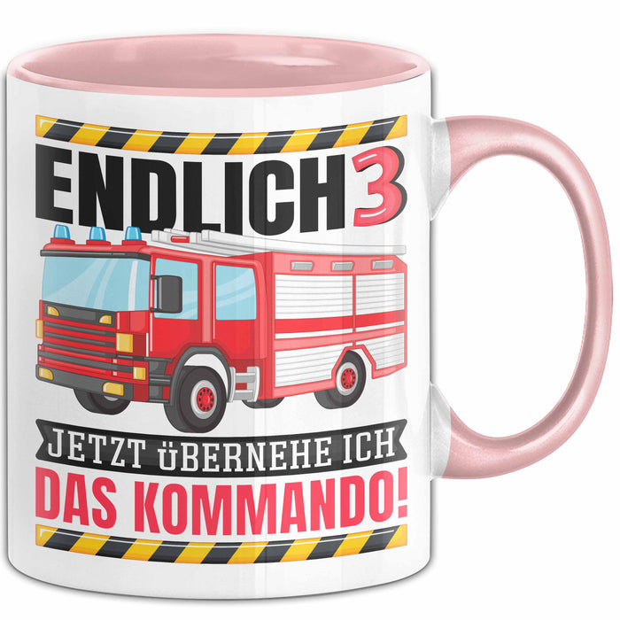 3. Geburtstag Geschenk Tasse Becher Feuerwehr Fan Jungs Jetzt Übernehme Ich Das Kommando Endlich 3 Rosa Trendation