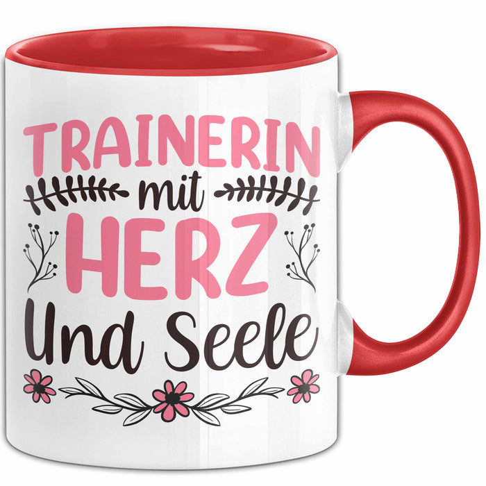 Trainerin Tasse Geschenk Für Beste Trainerin Mit Herz Und Selle Eishockey Fußball Basketball Kaffee-Becher Rot Trendation