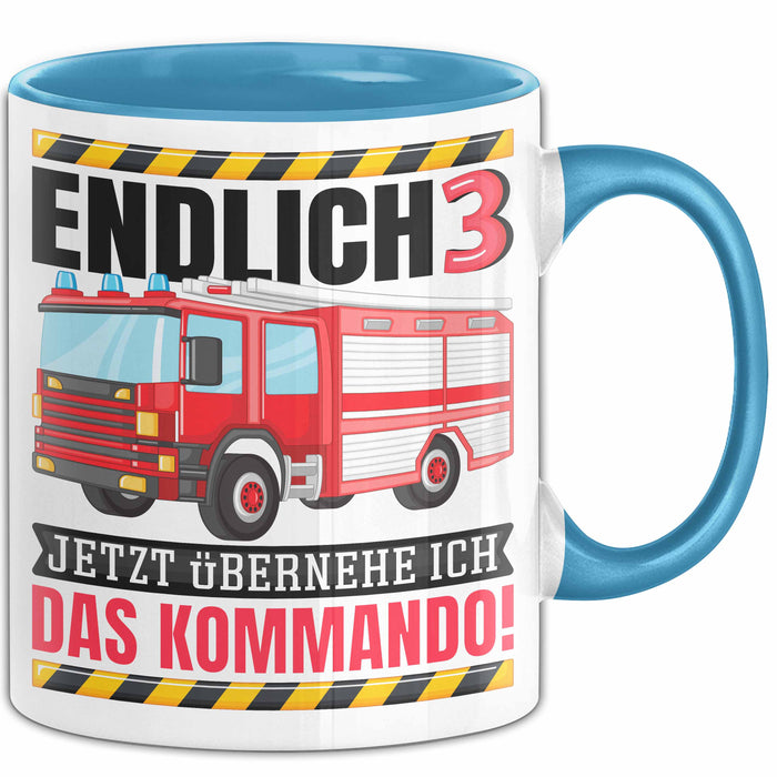 3. Geburtstag Geschenk Tasse Becher Feuerwehr Fan Jungs Jetzt Übernehme Ich Das Kommando Endlich 3 Blau Trendation