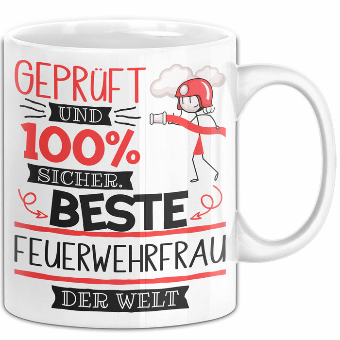Beste Feuerwehrfrau Der Welt Tasse Geschenk für Eine Feuerwehrfrau Geprüft Und Sicher Geschenkidee Geburtstag Weihnachten Weiß Trendation