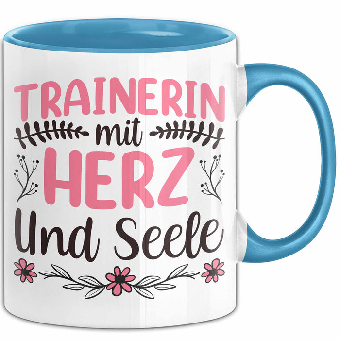 Trainerin Tasse Geschenk Für Beste Trainerin Mit Herz Und Selle Eishockey Fußball Basketball Kaffee-Becher Blau Trendation