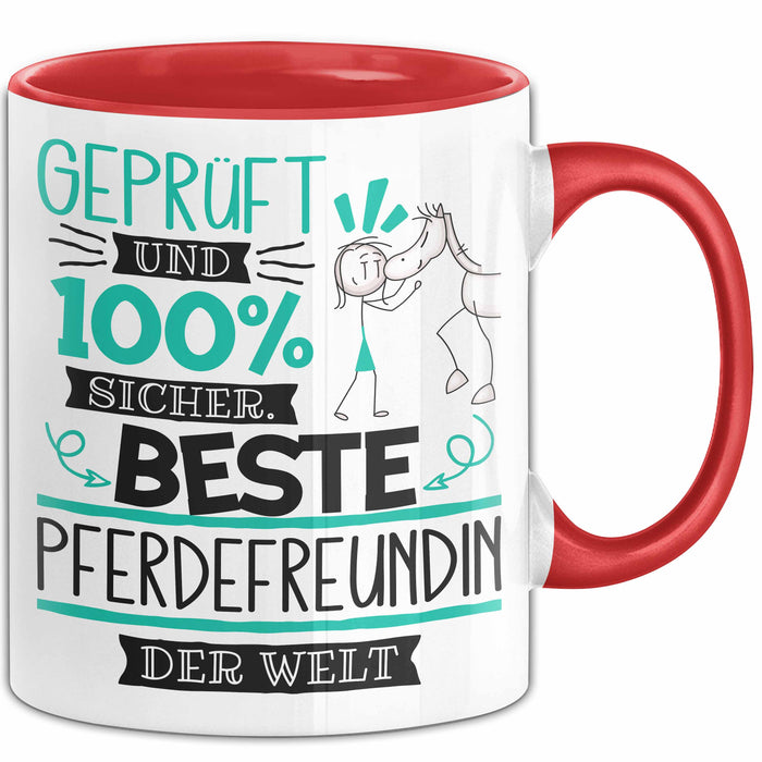 Beste Pferdefreundin Der Welt Tasse Geschenk für Eine Pferdefreundin Geprüft Und Sicher Geschenkidee Geburtstag Weihnachten Rot Trendation