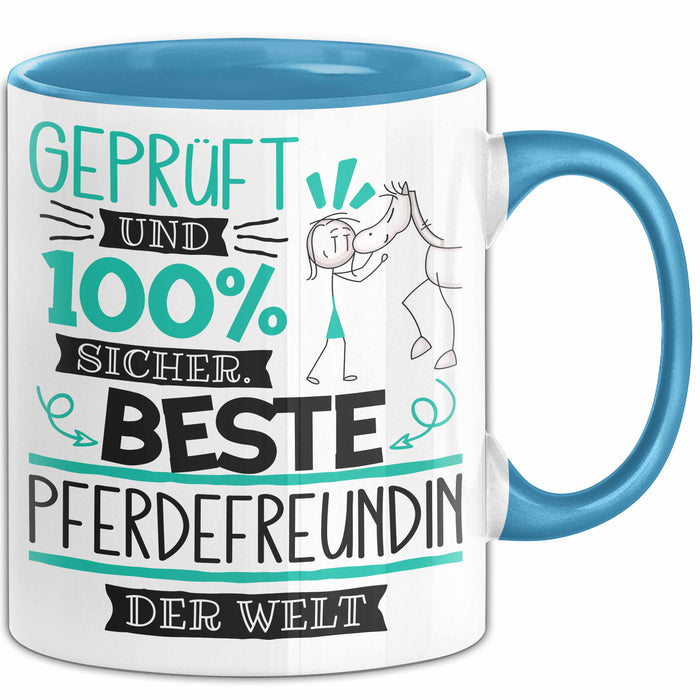 Beste Pferdefreundin Der Welt Tasse Geschenk für Eine Pferdefreundin Geprüft Und Sicher Geschenkidee Geburtstag Weihnachten Blau Trendation