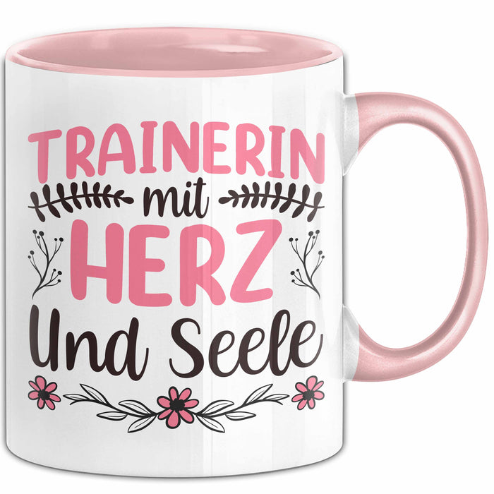Trainerin Tasse Geschenk Für Beste Trainerin Mit Herz Und Selle Eishockey Fußball Basketball Kaffee-Becher Rosa Trendation