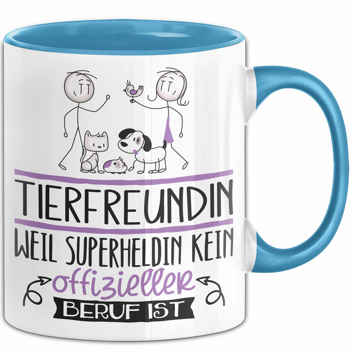 Tierfreundin Geschenk Tasse Lustiger Spruch Tierfreundin Weil Superheldin Kein Offizieller Beruf Ist Geschenkidee Blau Trendation