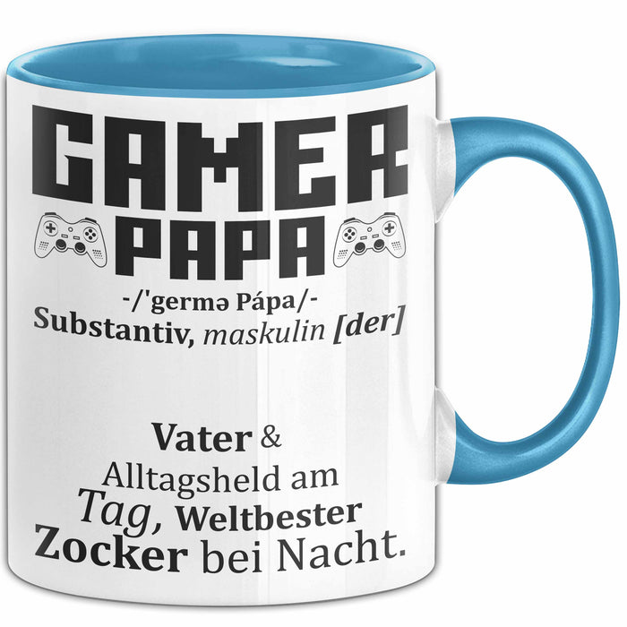Gamer Papa Tasse Geschenk Vater Zocker Geschenkidee Vatertag Bester Papa Blau Trendation