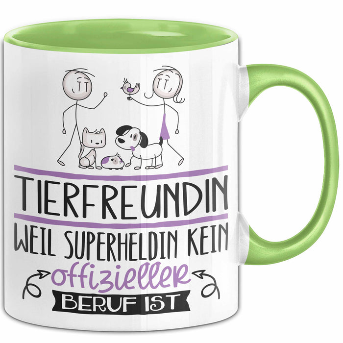 Tierfreundin Geschenk Tasse Lustiger Spruch Tierfreundin Weil Superheldin Kein Offizieller Beruf Ist Geschenkidee Grün Trendation