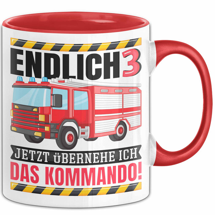 3. Geburtstag Geschenk Tasse Becher Feuerwehr Fan Jungs Jetzt Übernehme Ich Das Kommando Endlich 3 Rot Trendation