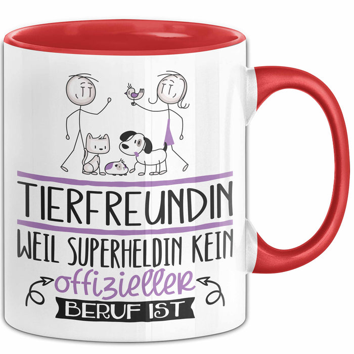 Tierfreundin Geschenk Tasse Lustiger Spruch Tierfreundin Weil Superheldin Kein Offizieller Beruf Ist Geschenkidee Rot Trendation