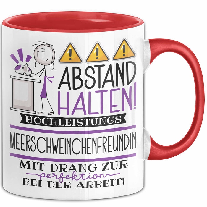 Meerschweinchenfreundin Tasse Geschenk Lustig Abstand Halten Hochleistungs-Meerschweinchenfreundin Mit Drang Zur Perfektion Bei Der Arbeit Rot Trendation