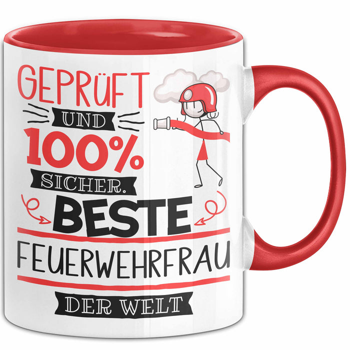 Beste Feuerwehrfrau Der Welt Tasse Geschenk für Eine Feuerwehrfrau Geprüft Und Sicher Geschenkidee Geburtstag Weihnachten Rot Trendation