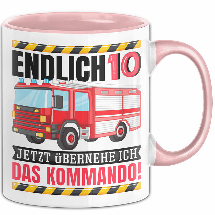 10. Geburtstag Geschenk Tasse Becher Feuerwehr Fan Jungs Jetzt Übernehme Ich Das Kommando Endlich 10 Rosa Trendation