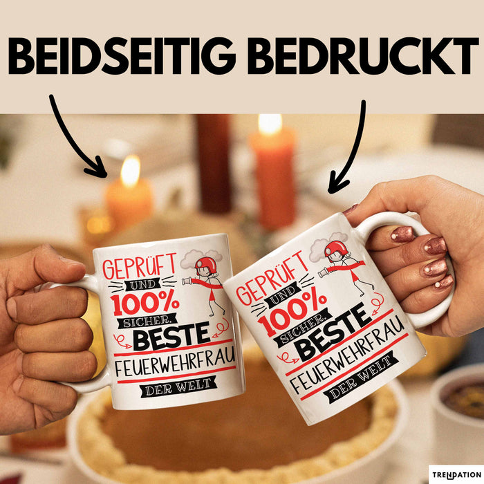 Beste Feuerwehrfrau Der Welt Tasse Geschenk für Eine Feuerwehrfrau Geprüft Und Sicher Geschenkidee Geburtstag Weihnachten Weiß Trendation