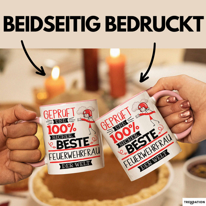 Beste Feuerwehrfrau Der Welt Tasse Geschenk für Eine Feuerwehrfrau Geprüft Und Sicher Geschenkidee Geburtstag Weihnachten Rosa Trendation