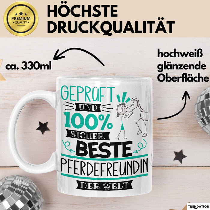 Beste Pferdefreundin Der Welt Tasse Geschenk für Eine Pferdefreundin Geprüft Und Sicher Geschenkidee Geburtstag Weihnachten Weiß Trendation