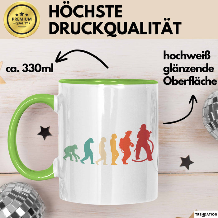 Feuerwehrmann Tasse Geschenk Evolution Geschenkidee Freiwillige Feuerwehr Grün Trendation