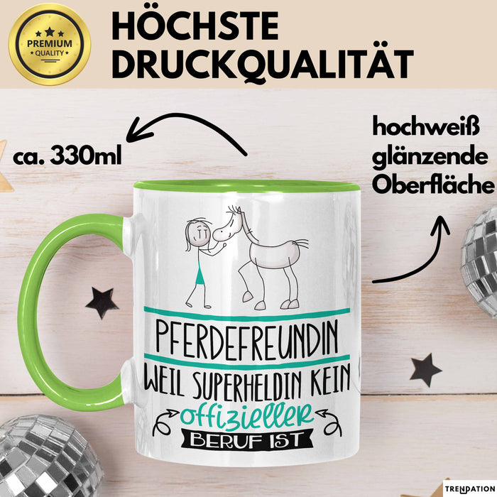 Pferdefreundin Geschenk Tasse Lustiger Spruch Pferdefreundin Weil Superheldin Kein Offizieller Beruf Ist Geschenkidee Grün Trendation