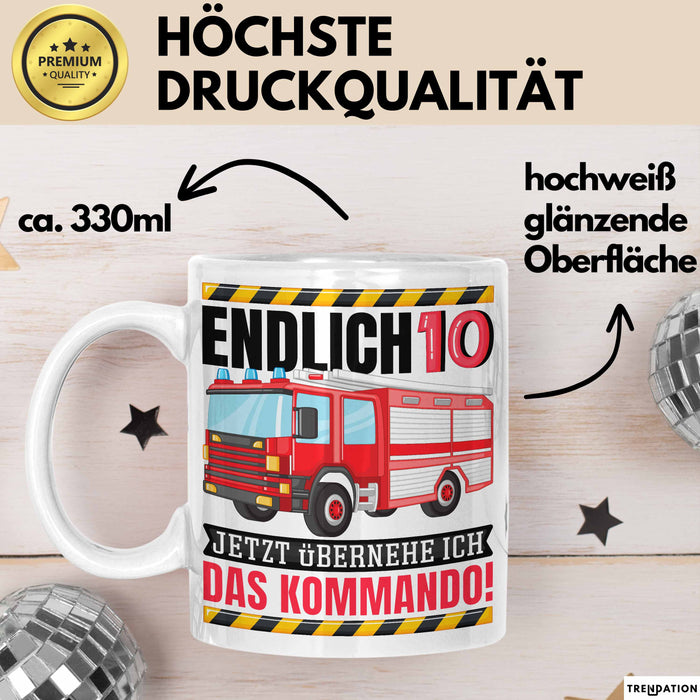 10. Geburtstag Geschenk Tasse Becher Feuerwehr Fan Jungs Jetzt Übernehme Ich Das Kommando Endlich 10 Weiß Trendation