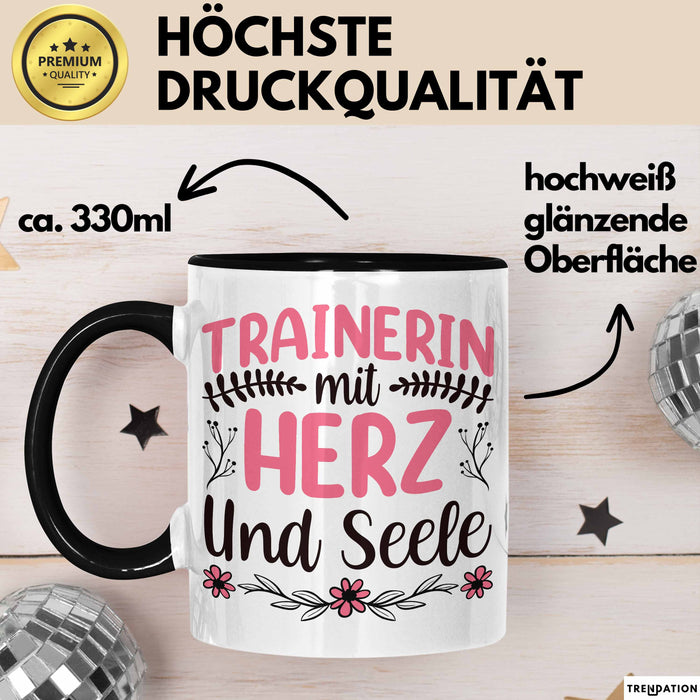 Trainerin Tasse Geschenk Für Beste Trainerin Mit Herz Und Selle Eishockey Fußball Basketball Kaffee-Becher Trendation
