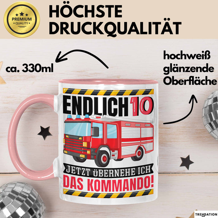 10. Geburtstag Geschenk Tasse Becher Feuerwehr Fan Jungs Jetzt Übernehme Ich Das Kommando Endlich 10 Rosa Trendation