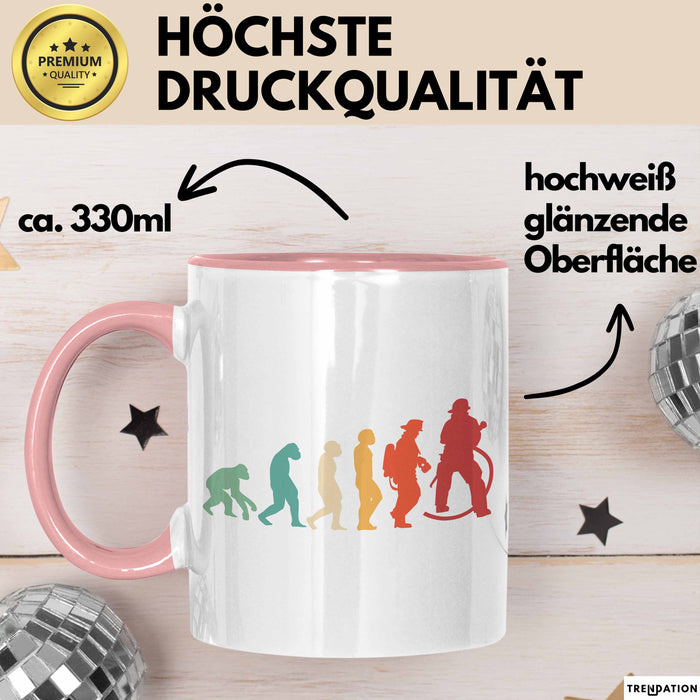 Feuerwehrmann Tasse Geschenk Evolution Geschenkidee Freiwillige Feuerwehr Rosa Trendation