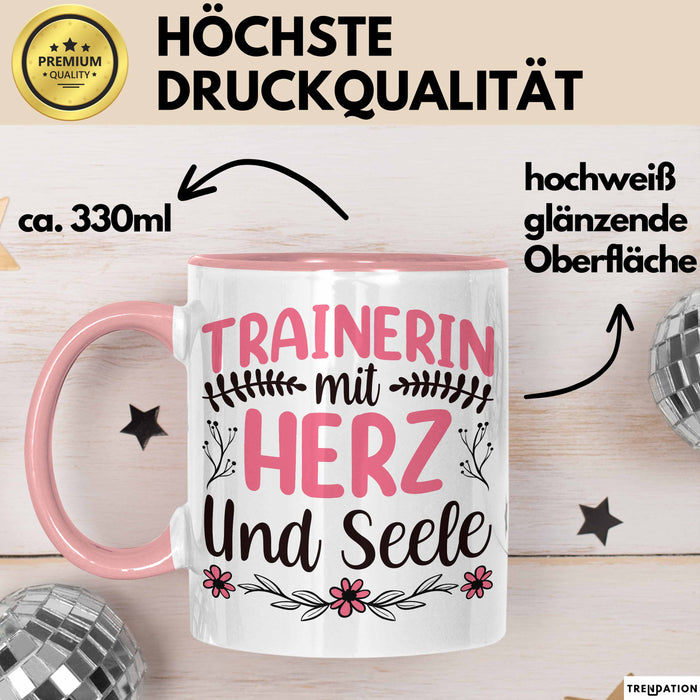 Trainerin Tasse Geschenk Für Beste Trainerin Mit Herz Und Selle Eishockey Fußball Basketball Kaffee-Becher Rosa Trendation
