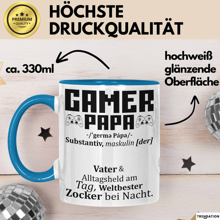 Gamer Papa Tasse Geschenk Vater Zocker Geschenkidee Vatertag Bester Papa Blau Trendation