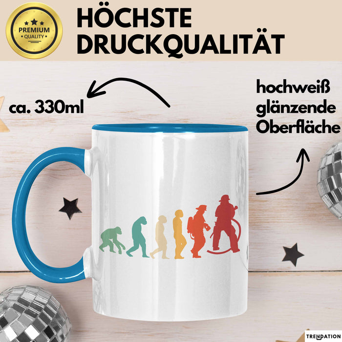 Feuerwehrmann Tasse Geschenk Evolution Geschenkidee Freiwillige Feuerwehr Blau Trendation