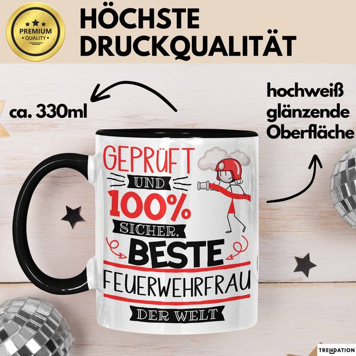 Beste Feuerwehrfrau Der Welt Tasse Geschenk für Eine Feuerwehrfrau Geprüft Und Sicher Geschenkidee Geburtstag Weihnachten Trendation