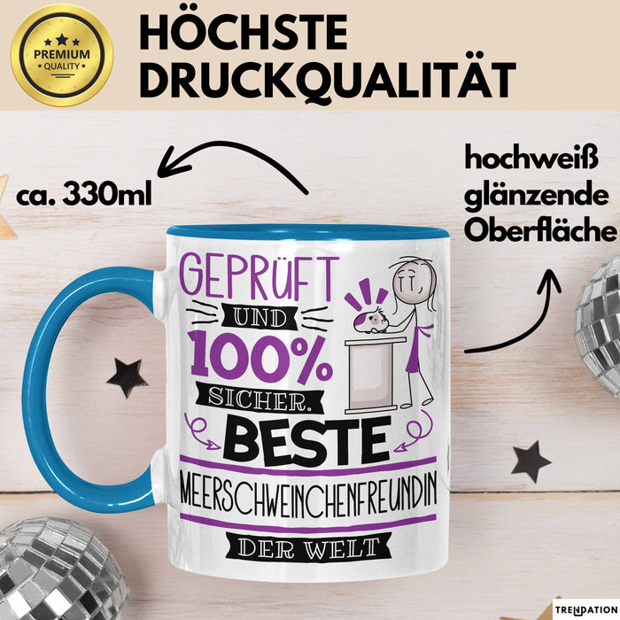 Beste Meerschweinchenfreundin Der Welt Tasse Geschenk für Eine Meerschweinchenfreundin Geprüft Und Sicher Geschenkidee Geburtstag Weihnachten Blau Trendation
